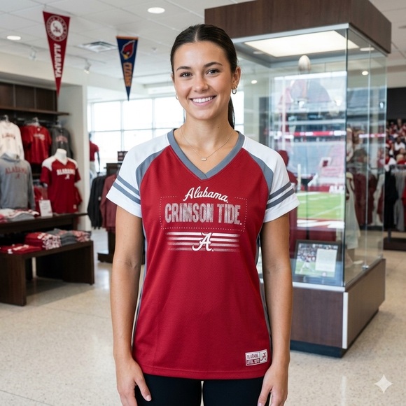 Knights Apparel Tops - Alabama Crimson Tide Women's Red Mesh V-Neck Jersey Tee Size 2X Fan Wear